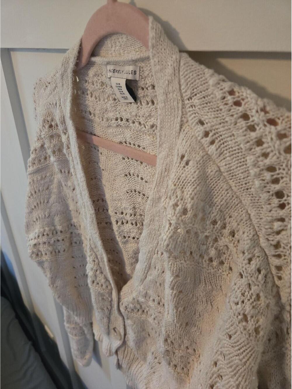 Sincerely Jules Pointelle Knit Cropped Cardigan - Cream Size M - Picture 3 of 6